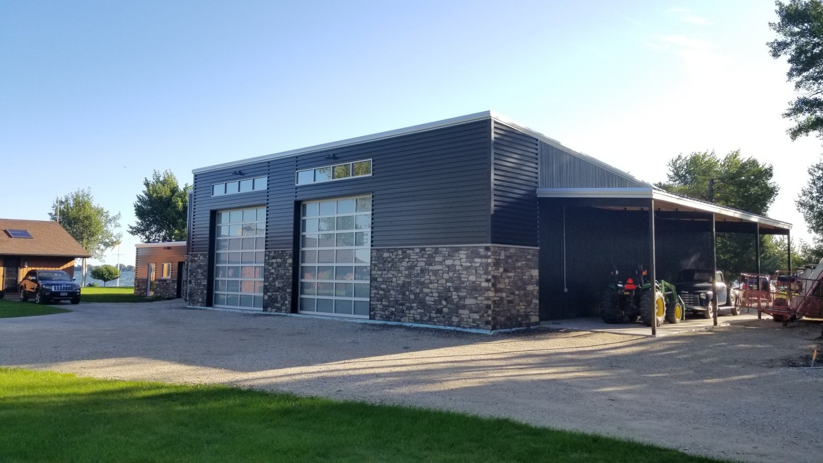 Barndominium with Stone Accents